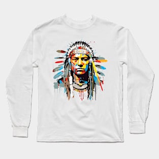 American Native Indian Brave Warrior Inspiration People Abstract Long Sleeve T-Shirt